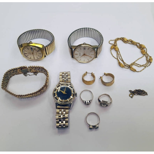 29 - 3 GENTS VINTAGE WRISTWATCHES, SILVER RING ETC