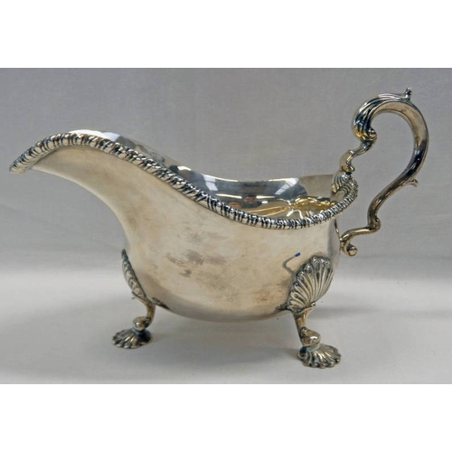 34 - SILVER SAUCE BOAT WITH DECORATIVE BORDER & SHELL FEET, LONDON 1937 - 360G