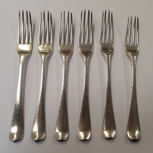 379 - SET OF 6 GEORGE III SILVER BRIGHT CUT TABLE FORKS BY GEORGE SMITH, LONDON 1784 - 440G