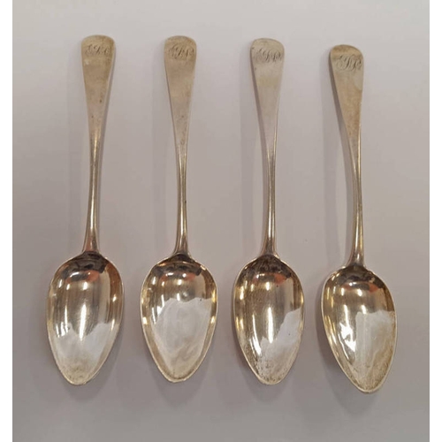 416 - SET OF 4 18TH  CENTURY SCOTTISH PROVINCIAL SILVER TEASPOONS BY JOHN LESLIE ABERDEEN CIRCA 1790 - 52G