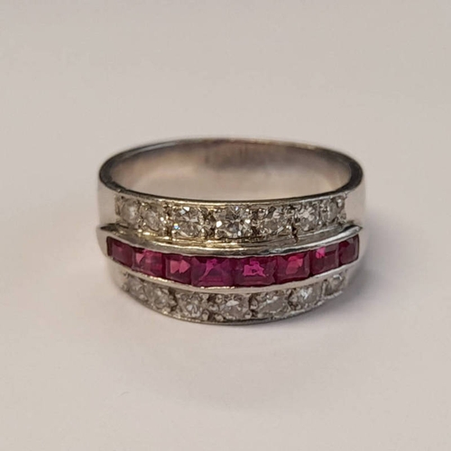 5 - RUBY & DIAMOND SET RING, THE CHANNEL SET RUBIES SET BETWEEN 2 ROWS OF BRILLIANT CUT DIAMONDS - RING ... 