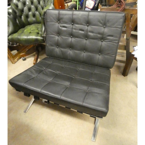 5005 - 20TH CENTURY CHROME & BLACK LEATHERETTE BUTTON BACK CHAIR ON CROSS SUPPORTS