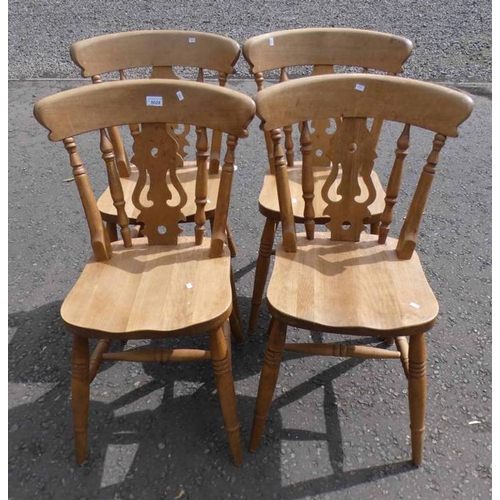 5028 - SET OF 4 PINE KITCHEN CHAIRS ON TURNED SUPPORTS