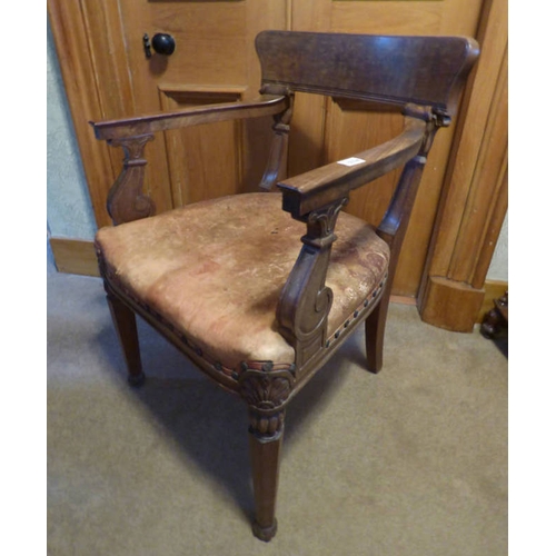 5034 - EARLY 19TH CENTURY MAHOGANY ARMCHAIR WITH SHAPED SCROLL WORK DECORATION & TURNED  SUPPORTS