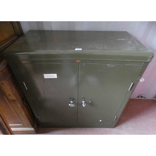 5045 - 20TH CENTURY METAL 2 DOOR CABINET WITH SHELVED INTERIOR LABELLED HOWDEN TO FRONT, 92CM TALL X 89CM W... 