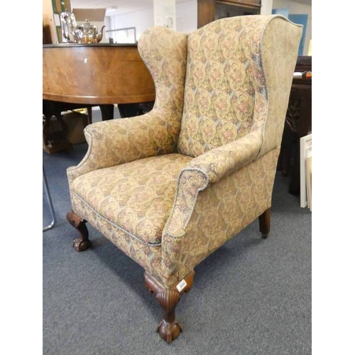 5050 - 19TH CENTURY LUG CHAIR WITH SHAPED MAHOGANY BALL & CLAW SUPPORTS