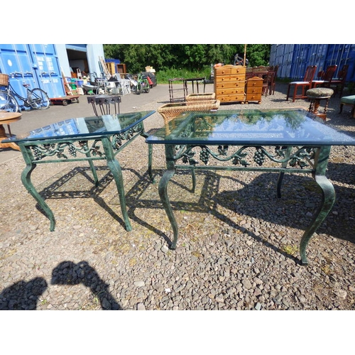 5052 - GLASS TOPPED SQUARE TABLE ON DECORATIVE METAL BASE WITH SHAPED SUPPORTS & 1 OTHER SIMILAR, LENGTH OF... 