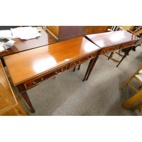 5063 - PAIR OF 20TH CENTURY MAHOGANY SIDE TABLE WITH 2 DRAWERS ON SQUARE TAPERED SUPPORTS.  LENGTH - 102 CM... 