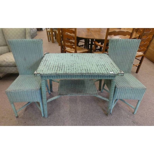 5067 - PAINTED LLOYD LOOM RECTANGULAR TABLE & PAIR OF LLOYD LOOM CHAIRS, TABLE LENGTH 92CM LONG