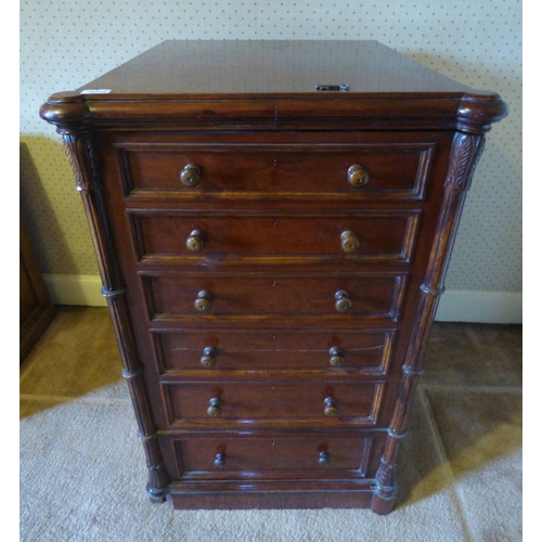 5074 - 19TH CENTURY MAHOGANY SAFE HOLDER WITH PANEL DOOR OPENING OVER SINGLE DRAWER WITH PLINTH BASE, HEIGH... 