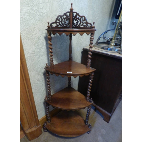 5086 - 19TH CENTURY MAHOGANY 4-TIER CORNER WHAT-NOT WITH BARLEY TWIST SUPPORTS, OVERALL HEIGHT 132CM