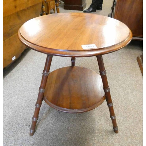 5087 - MAHOGANY CIRCULAR TABLE WITH UNDERSHELF ON TURNED SUPPORTS, DIAMETER 42CM