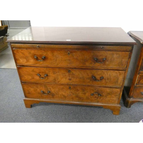 5098 - 19TH CENTURY MAHOGANY CHEST OF DRAWERS WITH WRITING SLIDE OVER 3 LONG DRAWERS ON BRACKET SUPPORTS, L... 