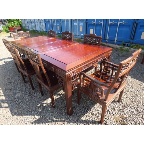 5100 - CHINESE HARDWOOD EXTENDING DINING TABLE WITH 2 EXTRA LEAVES & SET OF 8 CHAIRS INCLUDING 2 ARMCHAIRS,... 