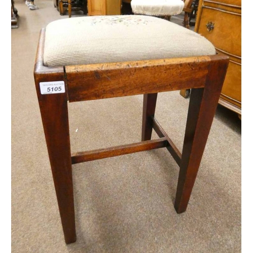 5105 - 19TH CENTURY MAHOGANY STOOL WITH FLORAL TAPESTRY TOP