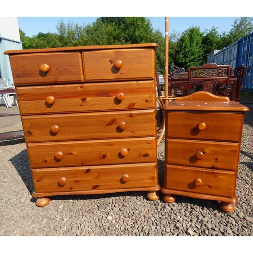 5108 - PINE CHEST OF 2 SHORT OVER 3 LONG DRAWERS & PINE 3 DRAWER BEDSIDE CHEST, DIMENSIONS OF CHEST:  96CM ... 