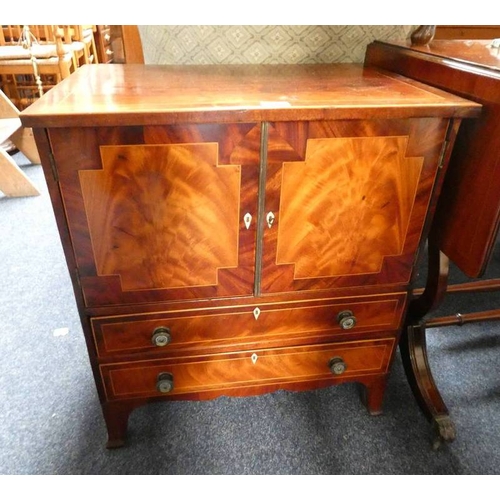 5110 - EARLY 19TH CENTURY MAHOGANY CABINET WITH DECORATIVE BOXWOOD INLAY & 2 PANEL DOORS OVER 2 DRAWERS, LE... 