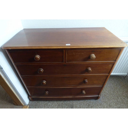 5114 - 19TH CENTURY MAHOGANY CHEST OF DRAWERS WITH 2 SHORT OVER 3 LONG DRAWERS ON PLINTH BASE, LENGTH 116CM