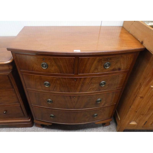 5195 - 19TH CENTURY MAHOGANY BOW FRONT CHEST OF 2 SHORT OVER 3 LONG DRAWERS, 97CM TALL X 90CM WIDE