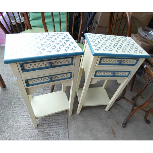 5204 - PAIR OF PAINTED 2 DRAWER BEDSIDE TABLES WITH FLEUR DE LIS, 69CM TALL