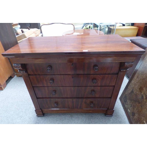 5211 - 19TH CENTURY MAHOGANY CHEST OF 4 DRAWERS, 107CM TALL X 121CM WIDE