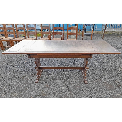 5343 - OAK REFECTORY STYLE TABLE WITH 2 DRAW LEAVES, 198CM LONG