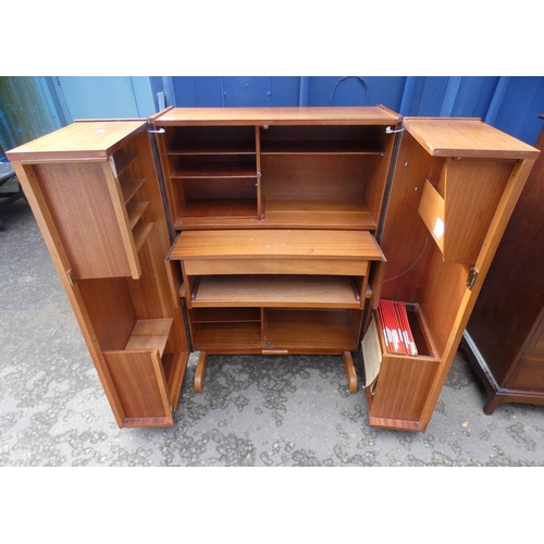 5443 - MAHOGANY OFFICE DESK WITH FITTED INTERIOR BEHIND 2 PANEL DOORS, 84CM WIDE