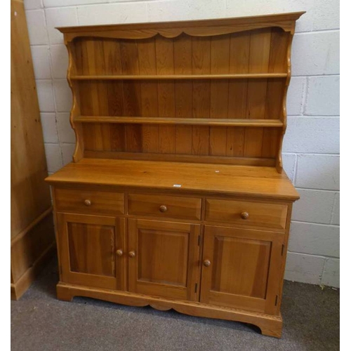 5446 - PINE DRESSER WITH SHELF BACK OVER BASE WITH 3 DRAWERS & 3 PANEL DOORS.  134 CM WIDE