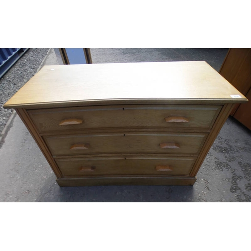 5447 - 20TH CENTURY ASH 3 DRAWER CHEST ON PLINTH BASE, 75CM TALL X 107CM WIDE