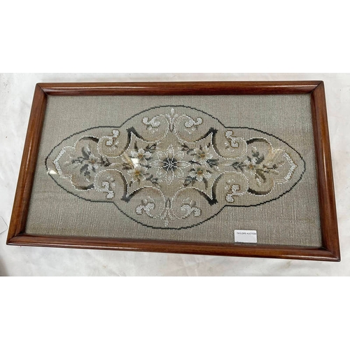 5450 - 19TH CENTURY MAHOGANY & GLASS FRAMED BEAD WORK TAPESTRY