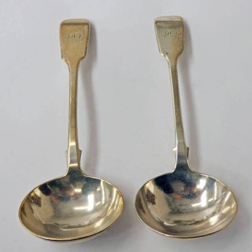 8 - PAIR OF VICTORIAN SILVER FIDDLE PATTERN SAUCE LADLES, LONDON 1859