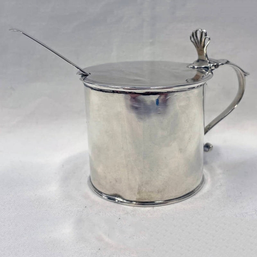 80 - GEORGE III SILVER DRUM MUSTARD POT WITH BLUE GLASS LINER BY JOHN LANGLANDS & JOHN ROBERTSON, NEWCAST... 