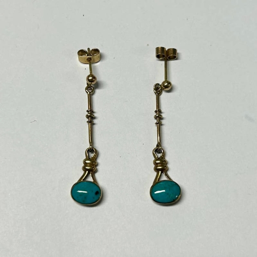 89 - PAIR 9CT GOLD TURQUOISE SET EARDROPS - 2.7 G