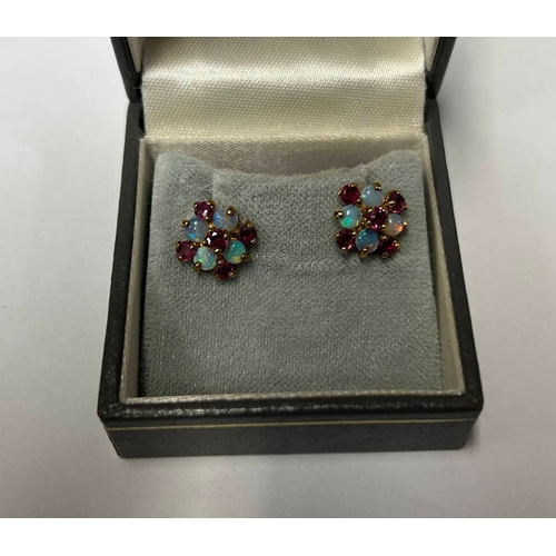 93 - PAIR OF 9CT GOLD OPAL & GARNET EARRINGS