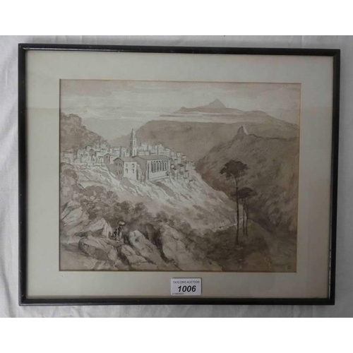 1006 - WENDY WOOD 'OLIMET - CORSICA' SIGNED FRAMED WATERCOLOUR 24 CM X 30 CM