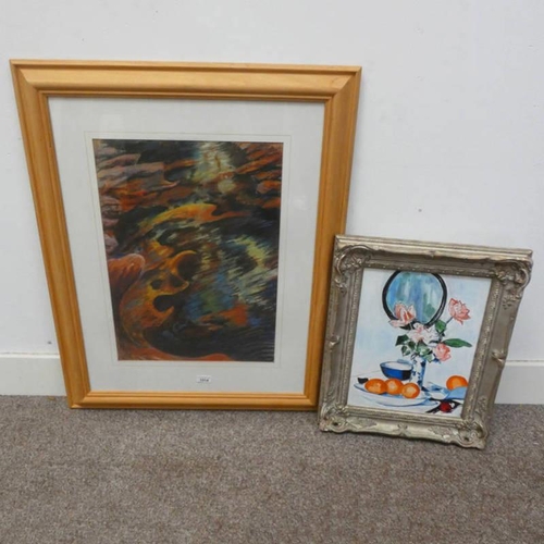 1014 - DAVID C WATT: 'SUBMERGED' A SIGNED FRAMED PASTEL, & AN UNSIGNED FRAMED OIL PAINTINGS: 'ROSES IN VASE... 