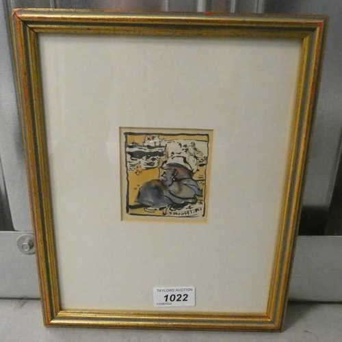 1022 - JAMES WATTERSON HERALD 'MEDITATION' LABEL TO REVERSE FRAMED WATERCOLOUR PROV. FINE ART SOCIETY - LON... 