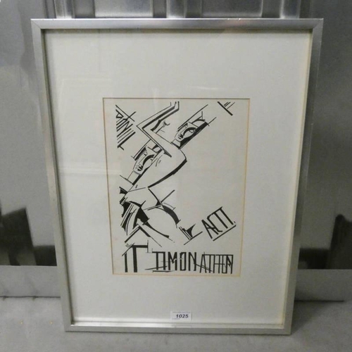 1025 - WYNDHAM LEWIS 'TIMON ATHEN - ACT 1' SIGNED FRAMED BOOK PRINT  31 CM X 22 CM