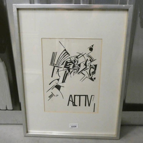 1026 - WYNDHAM LEWIS TIMON ATHEN - 'ACT IV' SIGNED FRAMED BOOK PRINT  31 CM X 22 CM