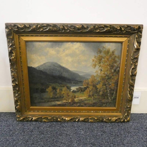 1034 - WILLIAM CHRISTIE 'LOOKING DOWN THE LOCH' SIGNED GILT FRAMED OIL PAINTING 30 CM X 40 CM