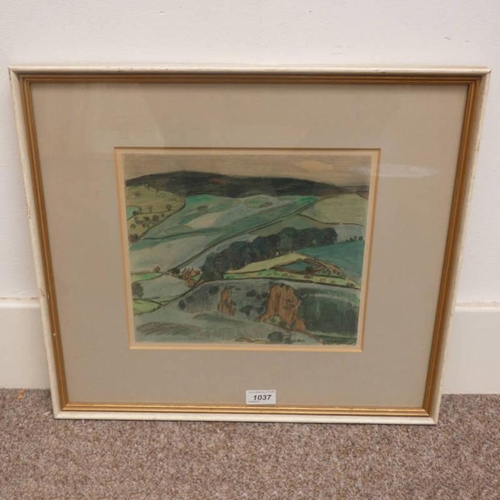 1037 - WILLIAM GEORGE GILLIES - (ARR) 'QUARRY' SIGNED FRAMED WATERCOLOUR 25 CM X 28 CM