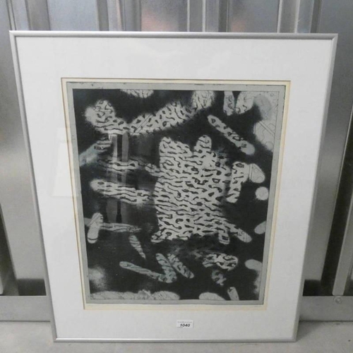 1040 - FRAMED ABSTRACT PICTURE, MONOGRAMMED A.F. 80, 6/10, 50 CM X 41 CM