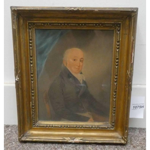 1075H - GILT FRAMED PORTRAIT OF A 19TH CENTURY GENTLEMAN, LABEL TO REVERSE 25 CM X 20 CM