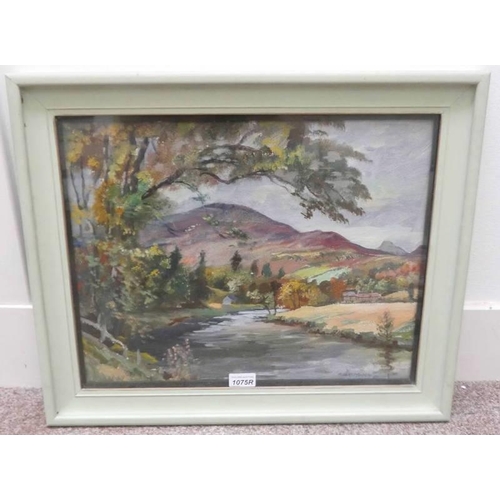 1075R - ROBERT MURRAY 'QUIETLY FLOWS THE DON' SIGNED LABEL TO REVERSE FRAMED OIL PAINTING 38 CM X 48 CM