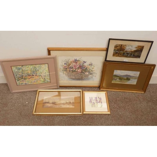 1172 - SELECTION OF FRAMED WATERCOLOURS ETC,. TO INCLUDE ; A.F. PATTIN 'COTTAGE BY THE LOCH', SIGNED, H. ST... 