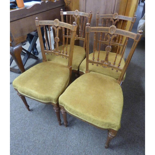 167 - SET OF 4 19TH CENTURY SATINWOOD DINING CHAIRS WITH DECORATIVE CARVING & INLAY ON REEDED SUPPORTS