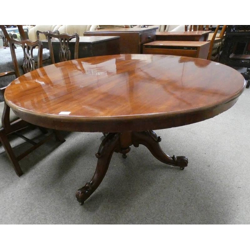 19 - 19TH CENTURY MAHOGANY CIRCULAR BREAKFAST TABLE ON CENTRE PEDESTAL WITH 3 SPREADING SUPPORTS.  DIAMET... 