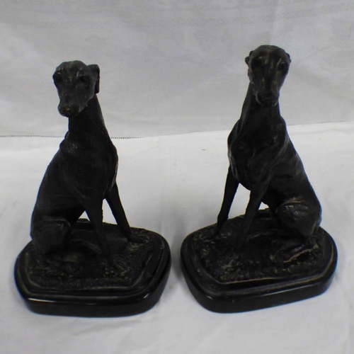 3051 - PAIR BRONZE DOGS ON HARDSTONE BASE.  HEIGHT 20 INCHES