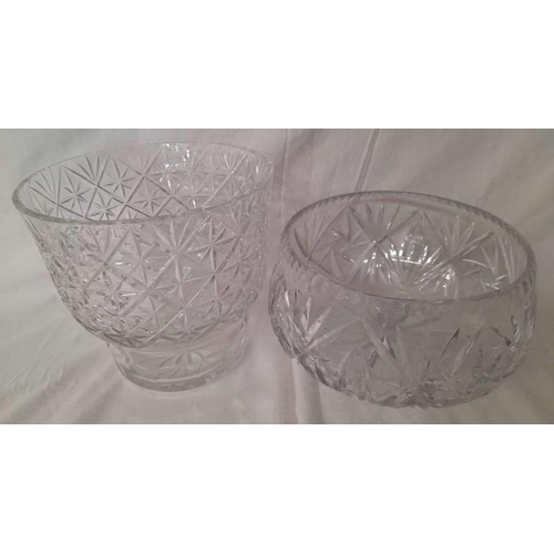 3053 - 2 LARGE CRYSTAL BOWLS, TALLEST 22 CMS