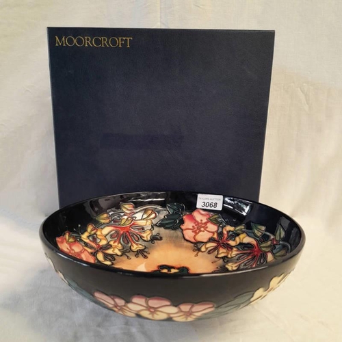 3068 - MOORCROFT BOWL WITH FLORAL DECORATION WITH IMPRESSED MARK & MONOGRAMMED, 26CM DIAMETER